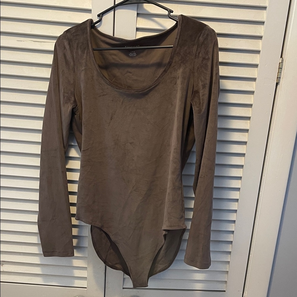 Elegant Brown Velvet Long Sleeve Bodysuit